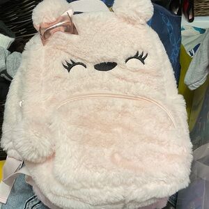 Claire's Blush Furry Bear Backpack